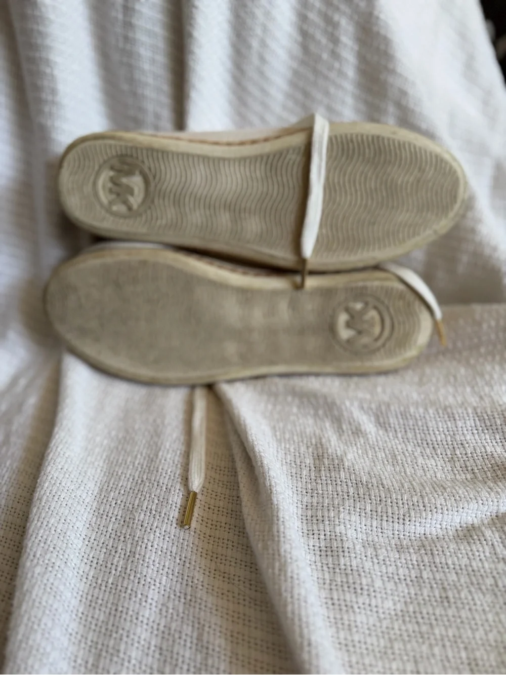 Michael Kors Cream Canvas & Leather Lace-Up Sneakers with Gold Accents